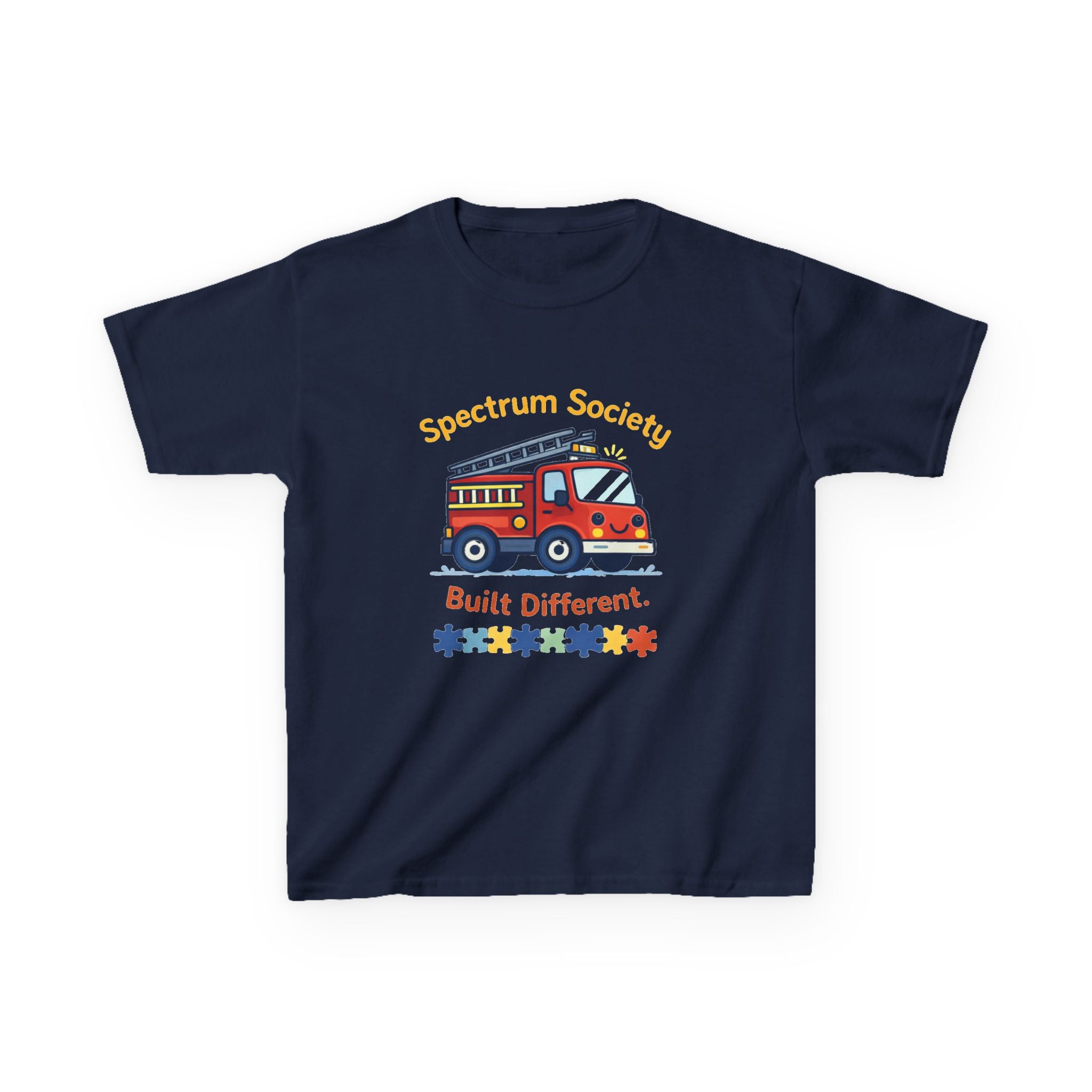 Kids T‑Shirt — "Spectrum Society: Built Different" Firetruck Graphic