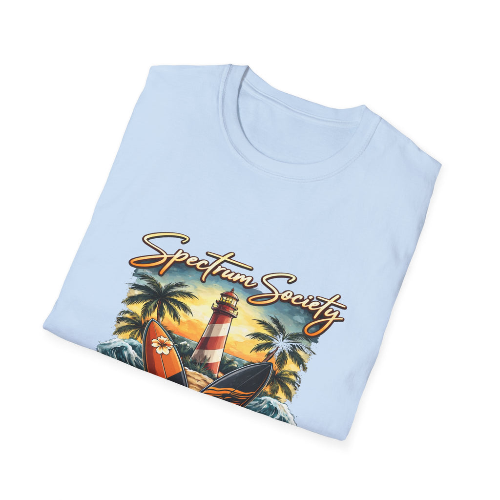 Autism Acceptance 'Spectrum Society' Beach T‑Shirt — Lighthouse & Surf Design