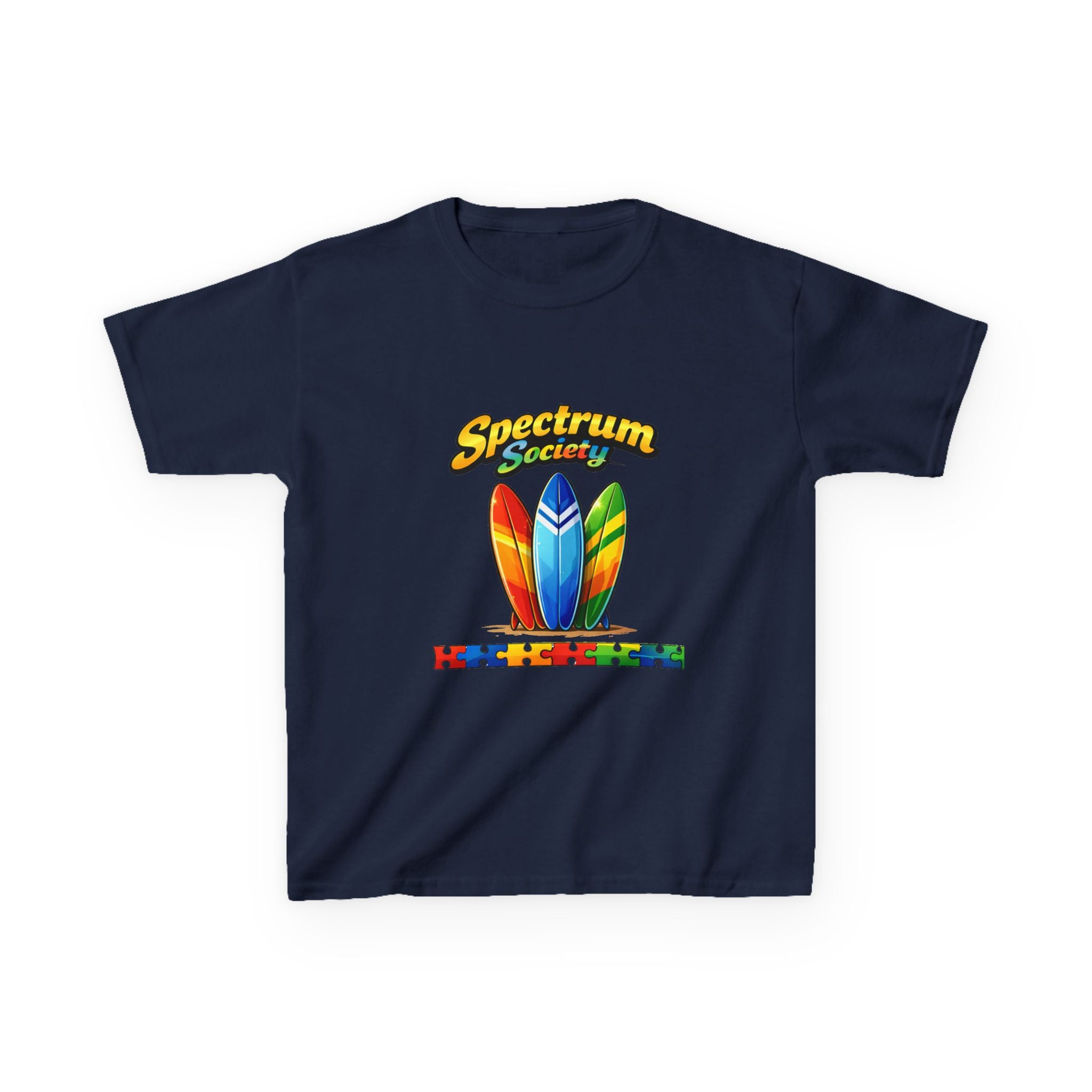 Kids Tee — 'Spectrum Society' Colorful Surfboard Autism Awareness Shirt
