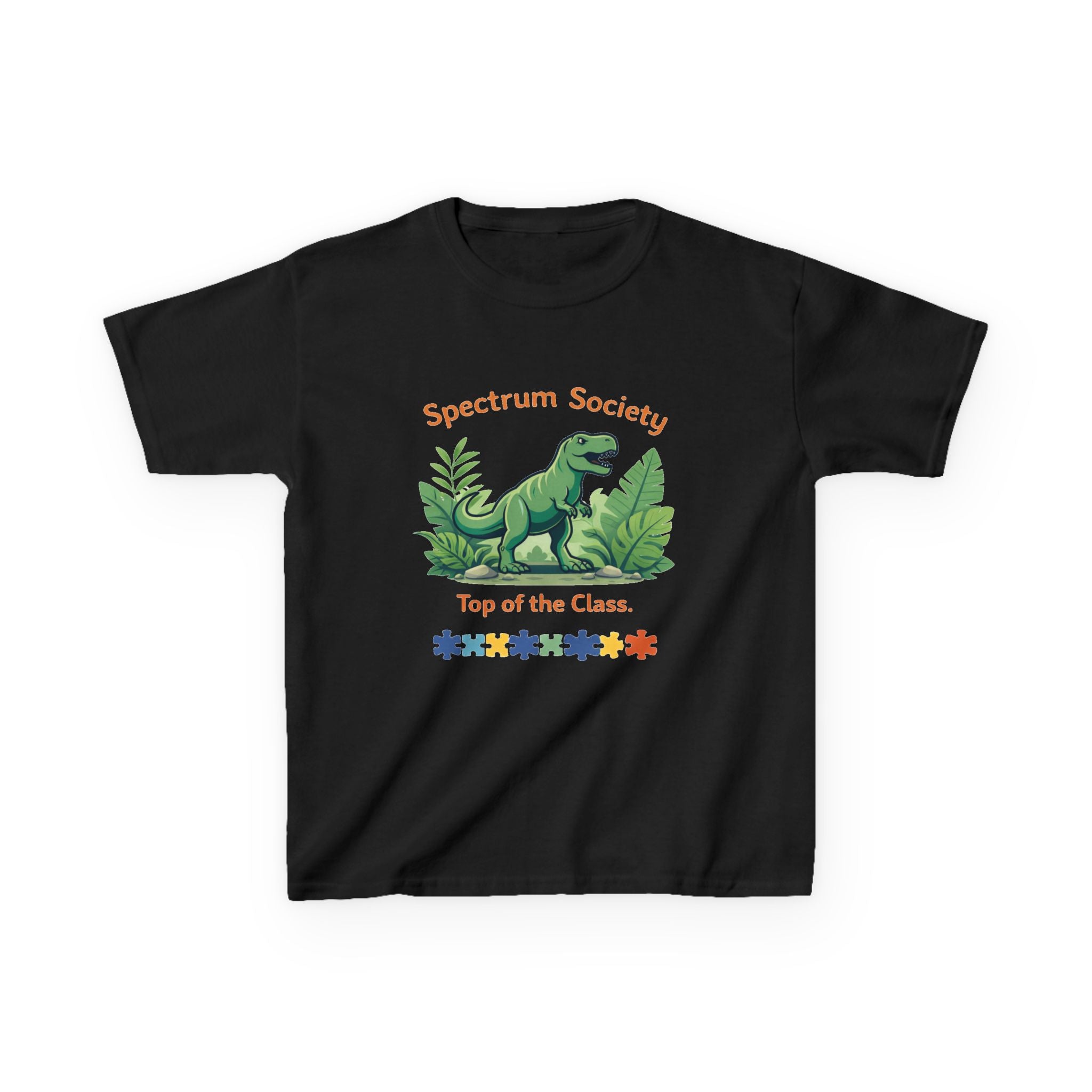 Spectrum Society Kids Tee — "Top of the Class" Dinosaur Autism Pride Shirt