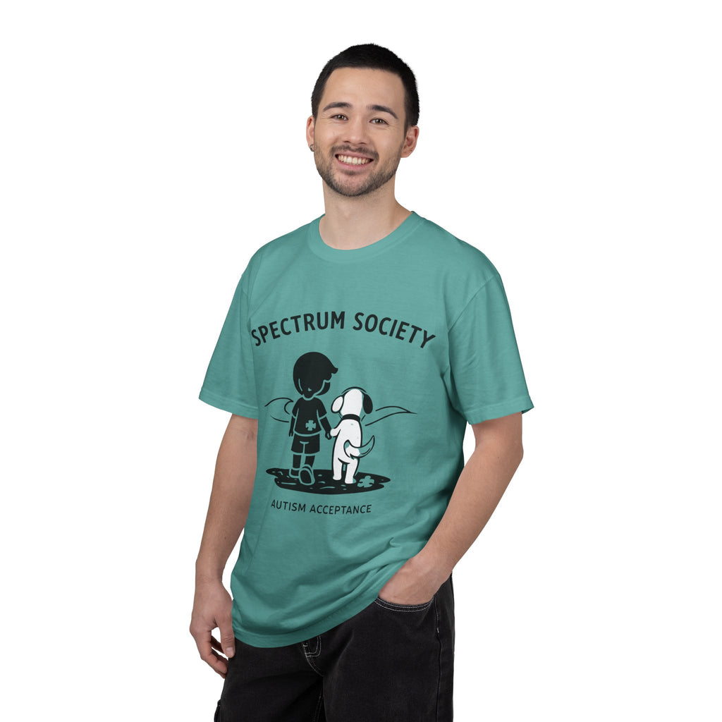 Spectrum Society T-Shirt — Autism Acceptance Tee with Child & Dog Graphic