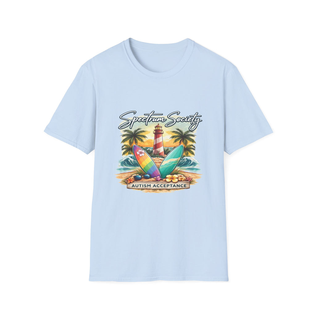 Autism Acceptance Surf Tee — Lighthouse & Surfboards Beach Graphic T-Shirt