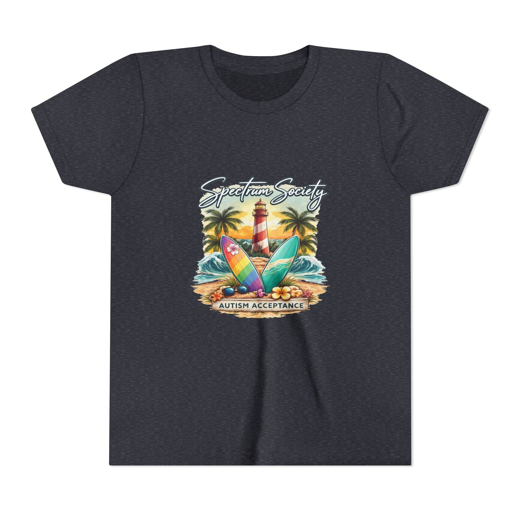 Youth Tee — 'Spectrum Society' Autism Acceptance Surfboard Design