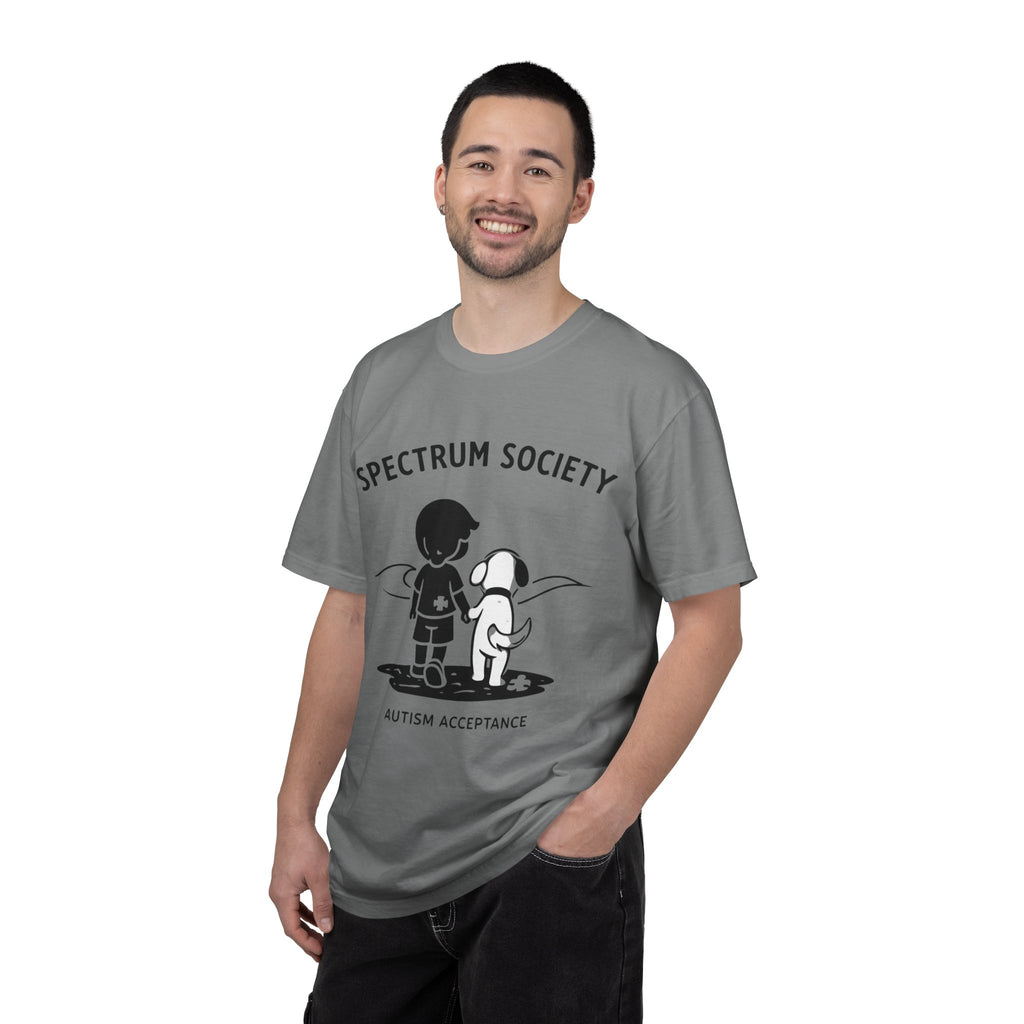 Spectrum Society T-Shirt — Autism Acceptance Tee with Child & Dog Graphic